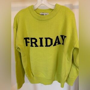 English Factory Neon Lime Crewneck Sweater with 'FRIDAY' Logo